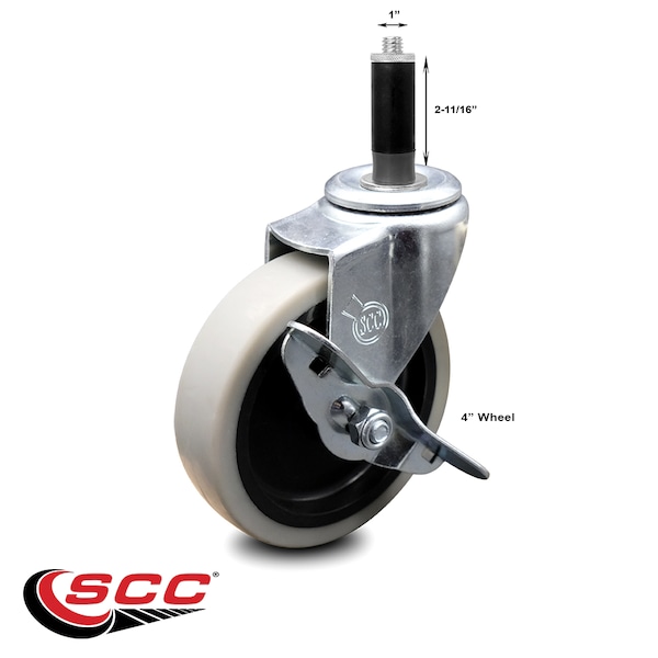4 Inch Thermoplastic Rubber Wheel 1 Inch Expanding Stem Caster with Brake